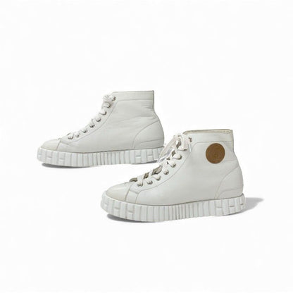 Hermes Climb Sneakers Shoes Leather White Exlibris High Cut