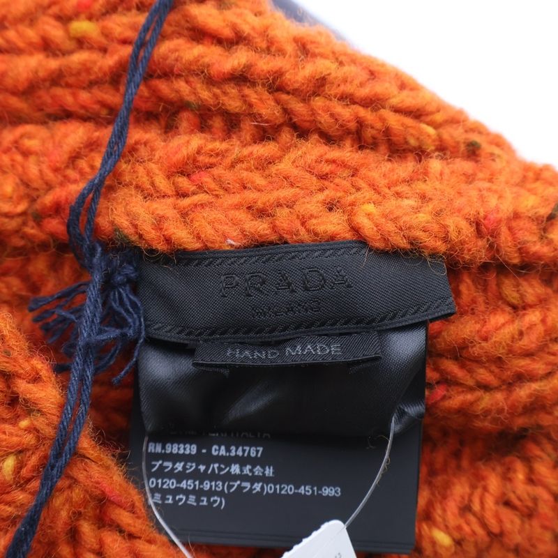 Prada Wool Knit Beanie Cap Hat Orange