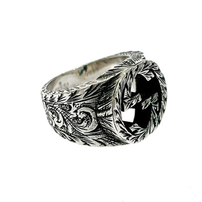 Gucci Silver Interlocking Arabesque Ring 925 Engraved