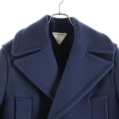Bottega Veneta Wool Double Breasted Peak Coat Navy