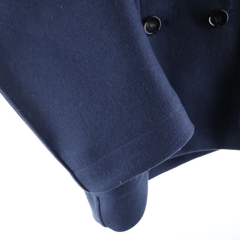 Bottega Veneta Wool Double Breasted Peak Coat Navy