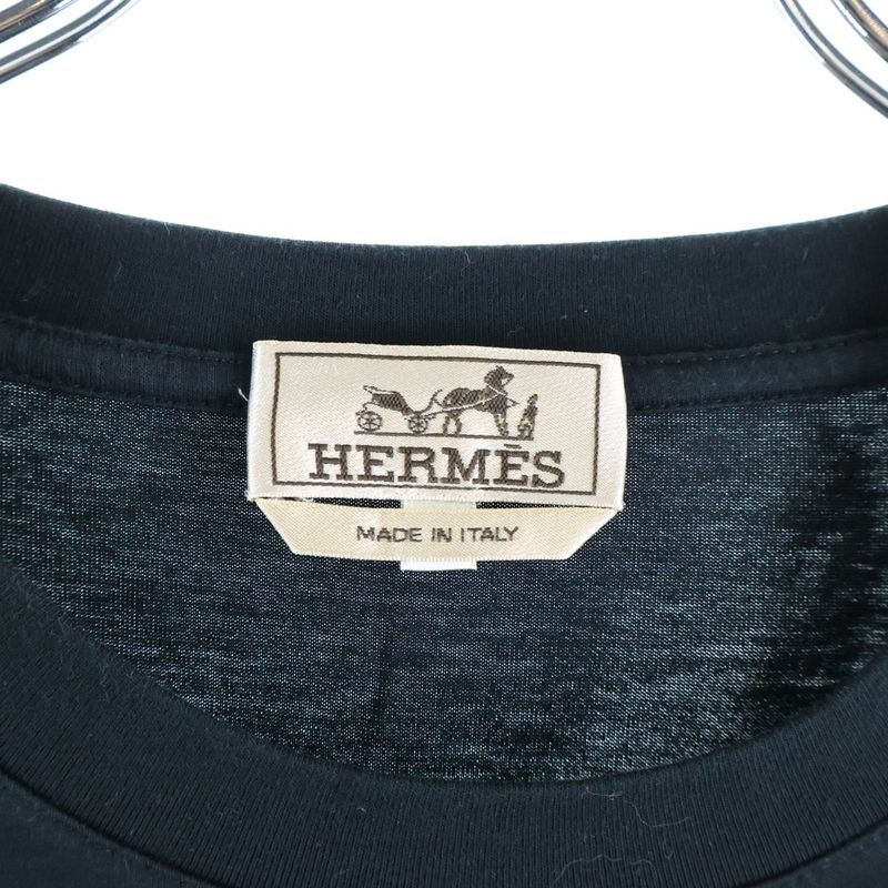 Hermes Super-h Leather Patch Crew Neck Short Sleeve T-Shirt Black