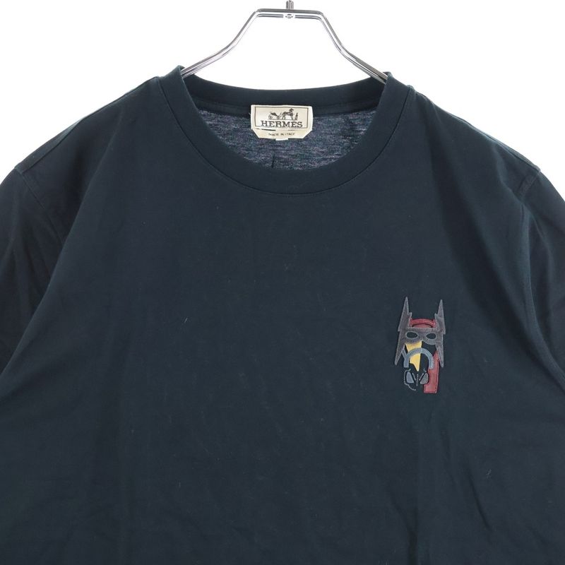 Hermes Super-h Leather Patch Crew Neck Short Sleeve T-Shirt Black