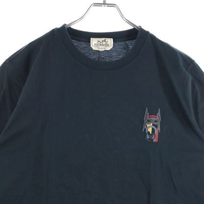 Hermes Super-h Leather Patch Crew Neck Short Sleeve T-Shirt Black