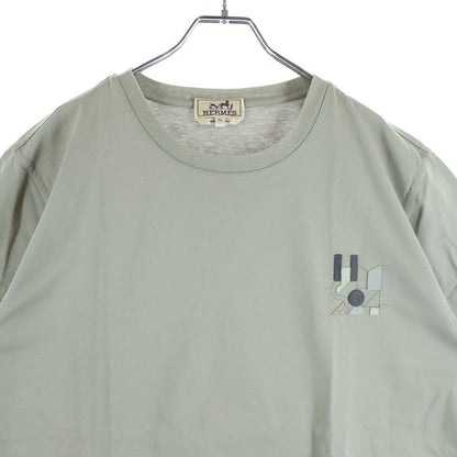 Hermes Leather Patch Crew Neck Short Sleeve T-Shirt Khaki