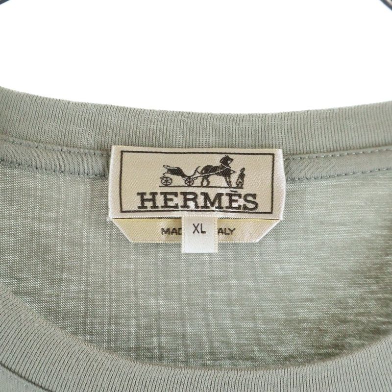 Hermes Leather Patch Crew Neck Short Sleeve T-Shirt Khaki