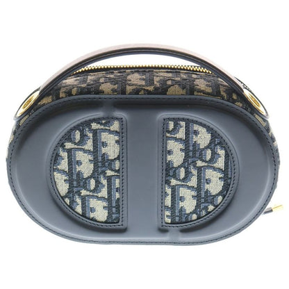 Dior CD Oval Black Camera Bag Navy Beige Leather Canvas