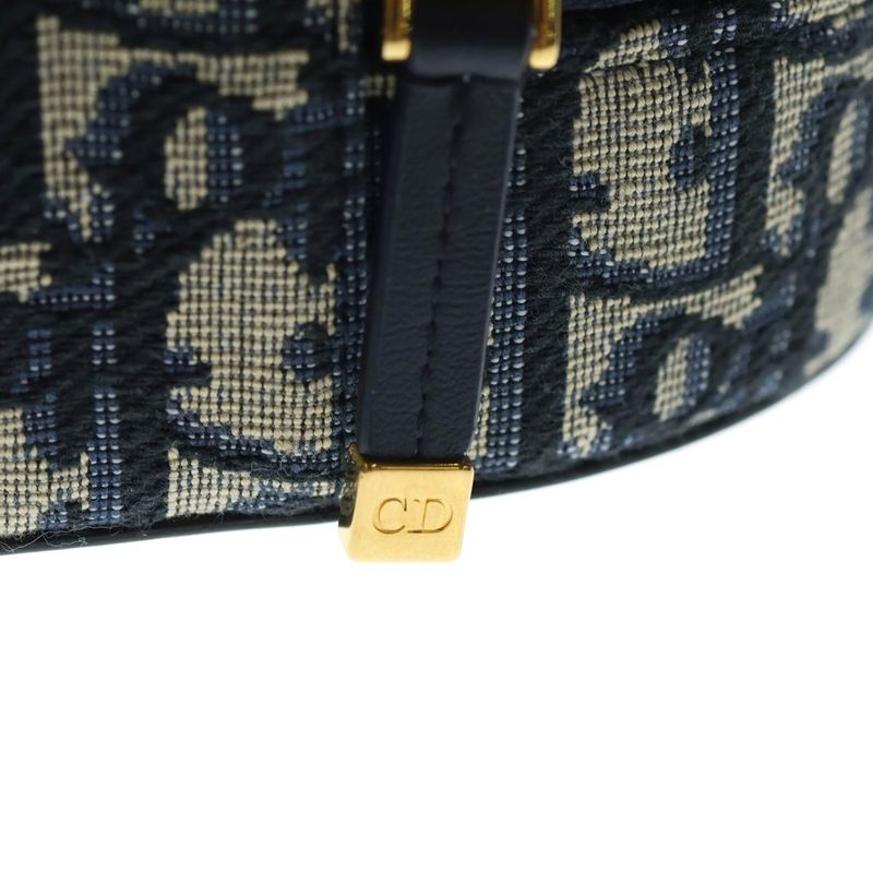 Dior CD Oval Black Camera Bag Navy Beige Leather Canvas