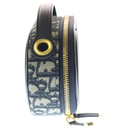 Dior CD Oval Black Camera Bag Navy Beige Leather Canvas