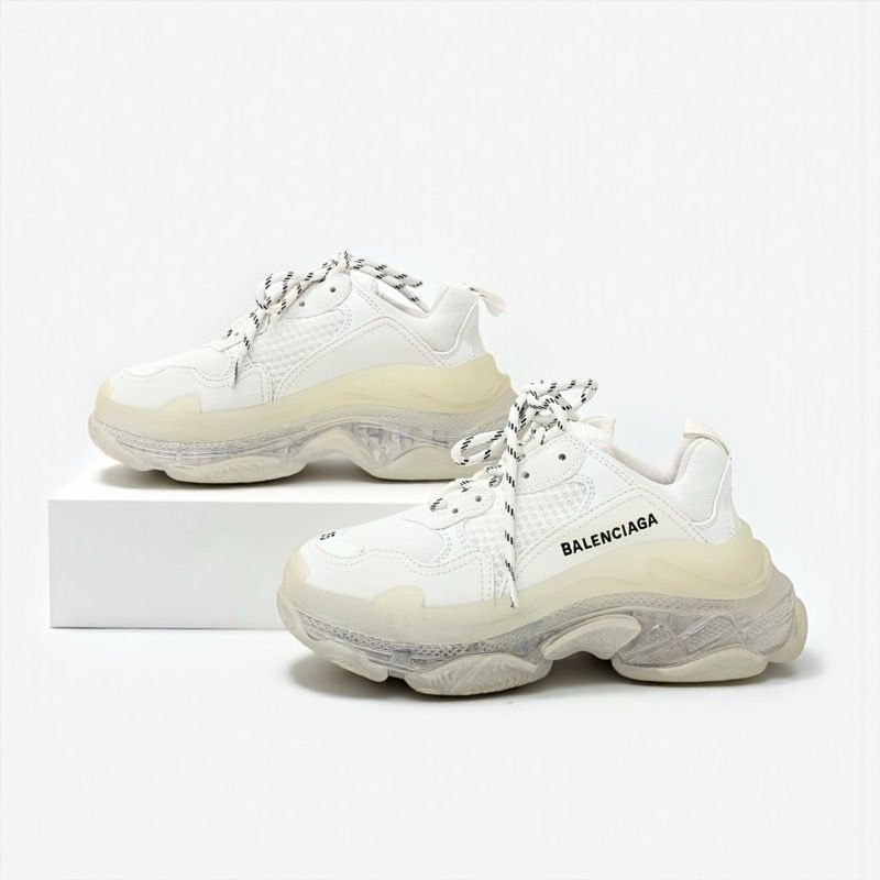Balenciaga Triple S Sneakers Shoes Fabric Leather White Mesh Logo Double Form