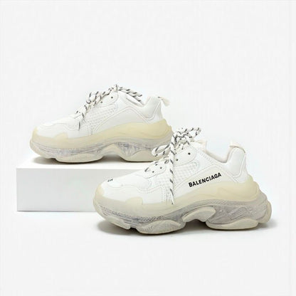 Balenciaga Triple S Sneakers Shoes Fabric Leather White Mesh Logo Double Form