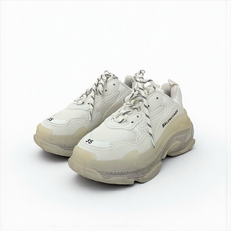 Balenciaga Triple S Sneakers Shoes Fabric Leather White Mesh Logo Double Form