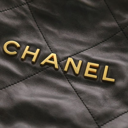 Chanel 22 Small Black Shiny Calfskin Shoulder Bag Gold