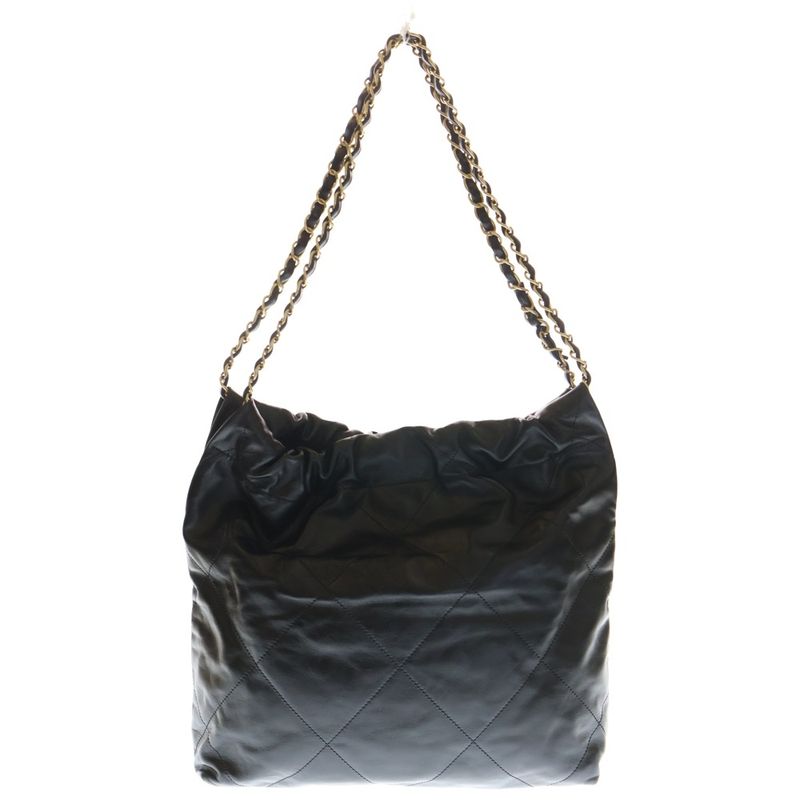 Chanel 22 Small Black Shiny Calfskin Shoulder Bag Gold