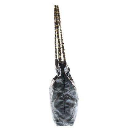 Chanel 22 Small Black Shiny Calfskin Shoulder Bag Gold