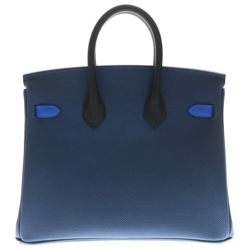 Hermes Birkin 25 Veau Epsom Tricolor Deep Blue Hydra Black Handbag