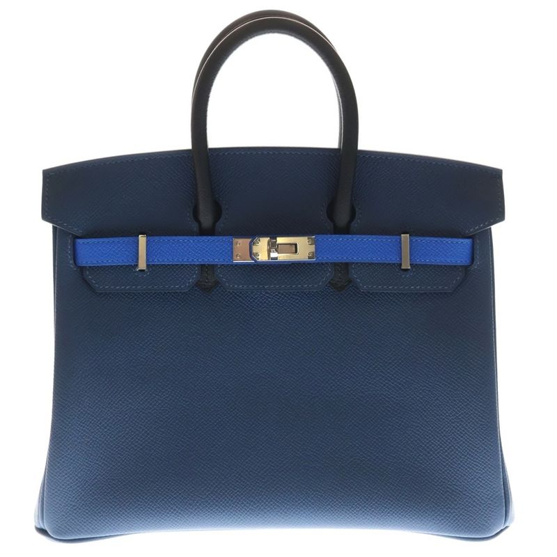 Hermes Birkin 25 Veau Epsom Tricolor Deep Blue Hydra Black Handbag