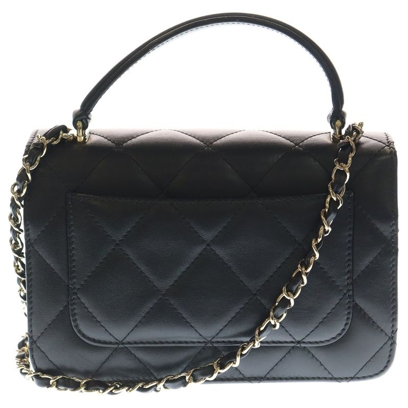 Chanel Mini Quilted 20 Top Handle 2-Way Bag Black Lambskin Gold