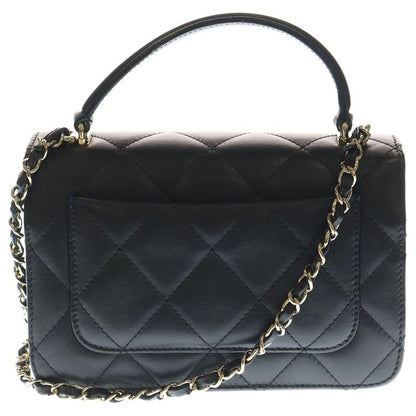 Chanel Mini Quilted 20 Top Handle 2-Way Bag Black Lambskin Gold