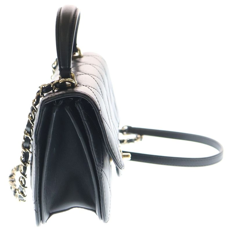 Chanel Mini Quilted 20 Top Handle 2-Way Bag Black Lambskin Gold