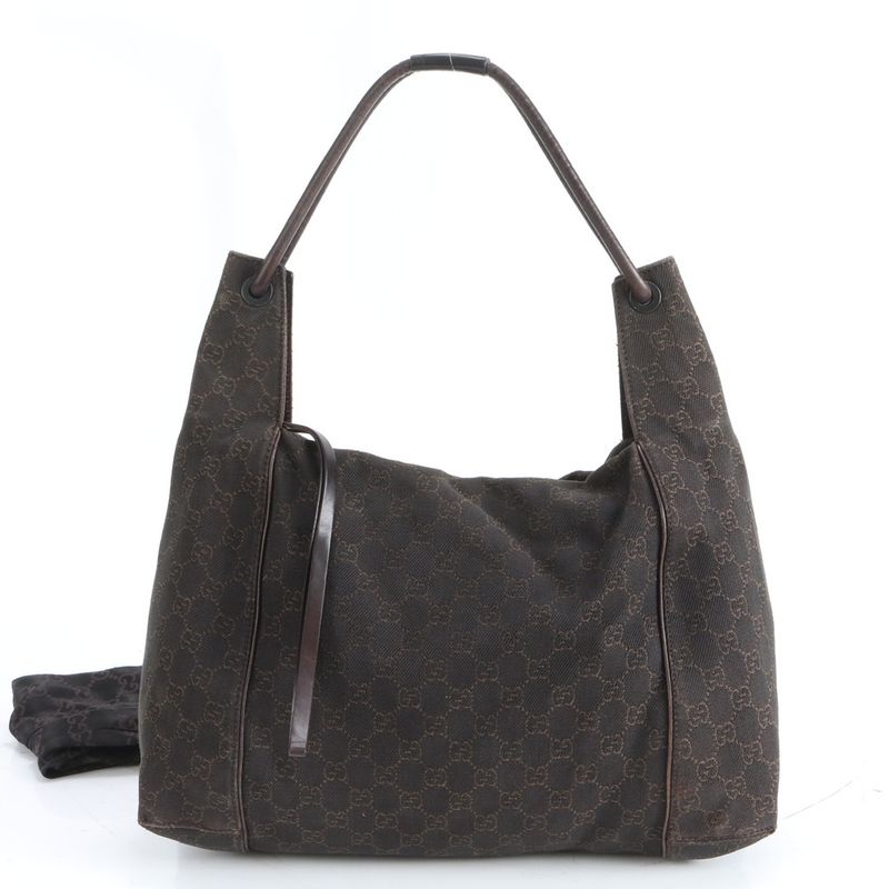 Gucci GG Canvas Leather Shoulder Bag Hand Brown