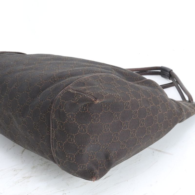 Gucci GG Canvas Leather Shoulder Bag Hand Brown