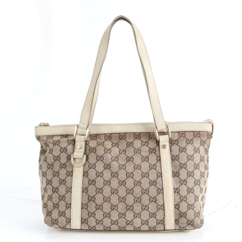 Gucci GG Canvas Leather Tote Shoulder Hand Brown