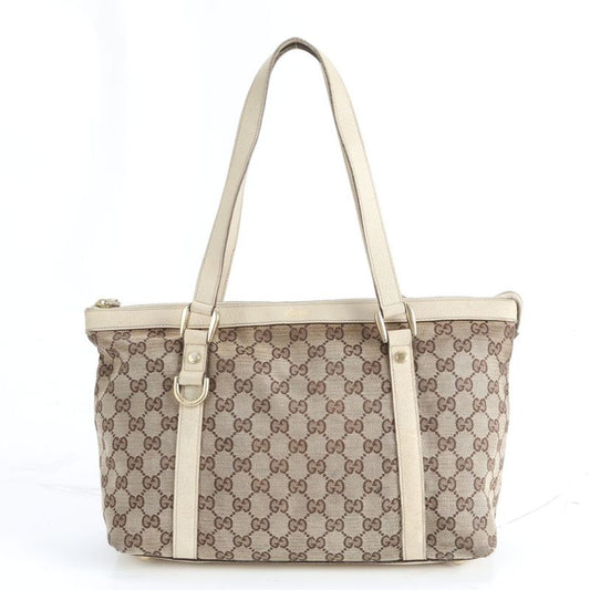 Gucci GG Canvas Leather Tote Shoulder Hand Brown