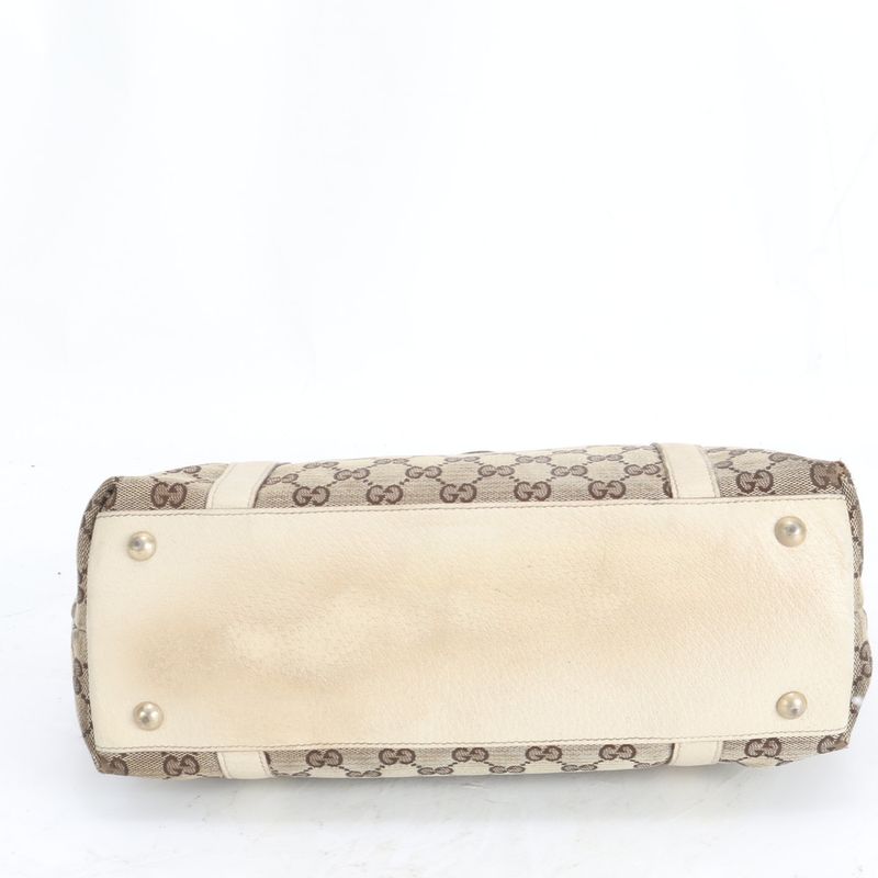 Gucci GG Canvas Leather Tote Shoulder Hand Brown