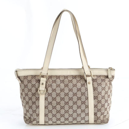 Gucci GG Canvas Leather Tote Shoulder Hand Brown