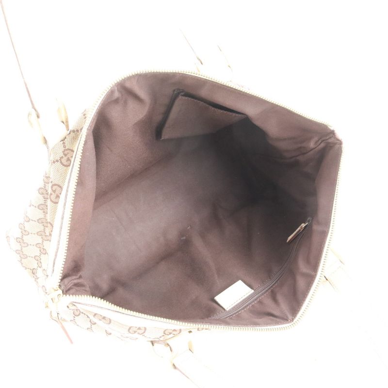 Gucci GG Canvas Leather Tote Shoulder Hand Brown