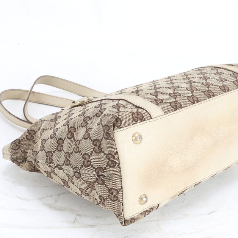 Gucci GG Canvas Leather Tote Shoulder Hand Brown