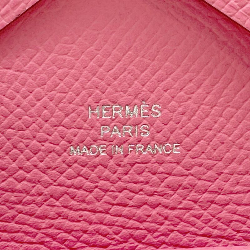 Hermes Coin Case Calviduo Rose Azalea Silver Epsom