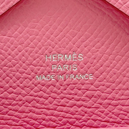 Hermes Coin Case Calviduo Rose Azalea Silver Epsom
