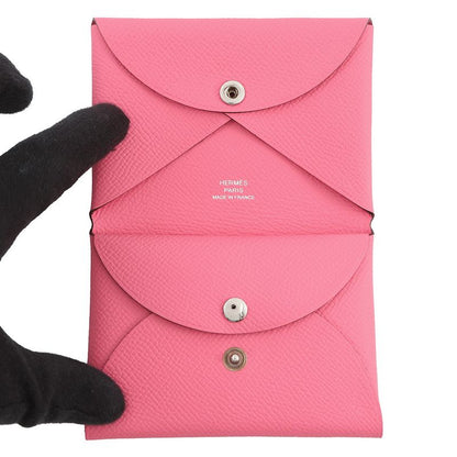 Hermes Coin Case Calviduo Rose Azalea Silver Epsom
