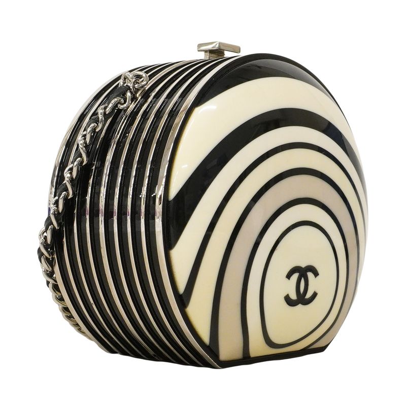Chanel Shoulder Bag Ivory Black Silver