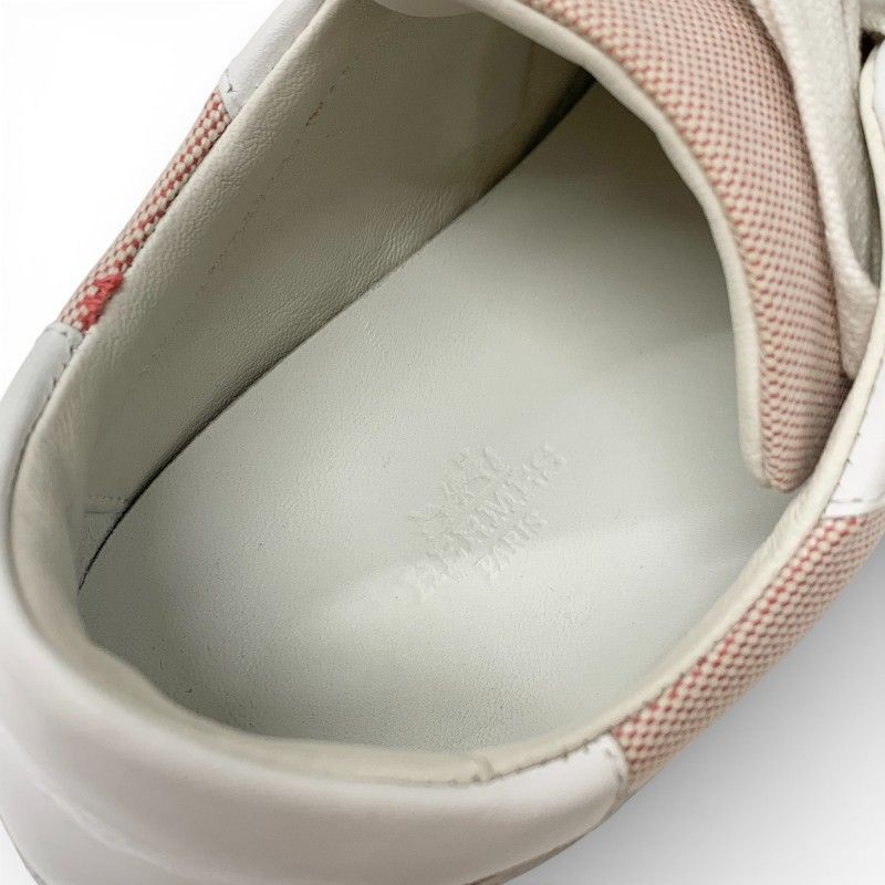 Hermes Day Sneakers Shoes Fabric Leather Pink White Silver Kelly