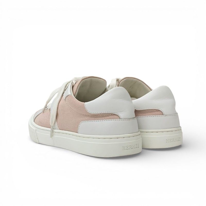 Hermes Day Sneakers Shoes Fabric Leather Pink White Silver Kelly