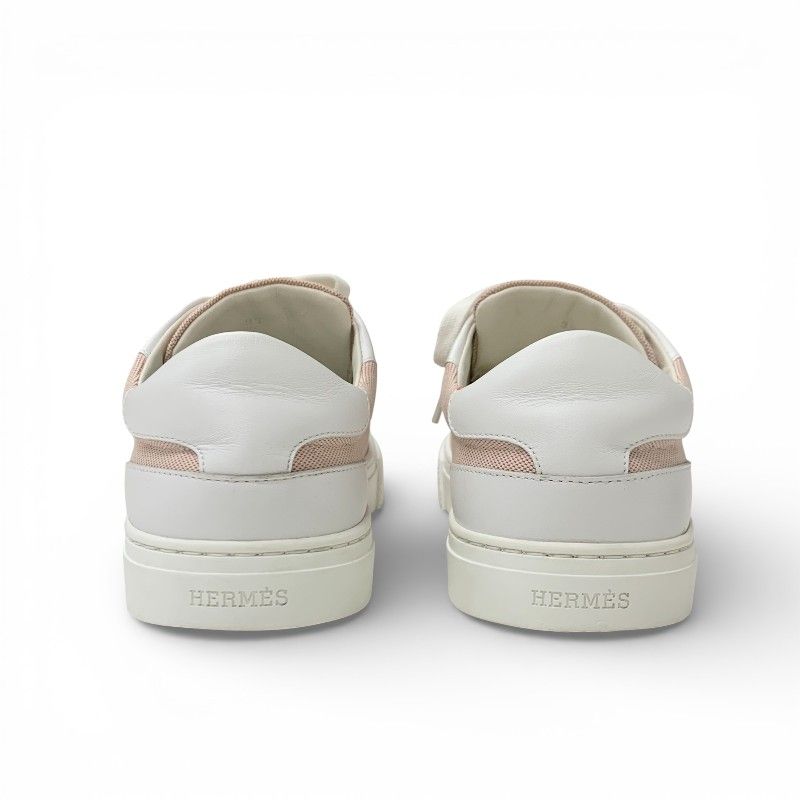 Hermes Day Sneakers Shoes Fabric Leather Pink White Silver Kelly