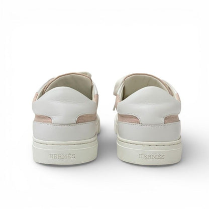 Hermes Day Sneakers Shoes Fabric Leather Pink White Silver Kelly