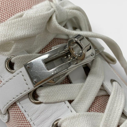 Hermes Day Sneakers Shoes Fabric Leather Pink White Silver Kelly