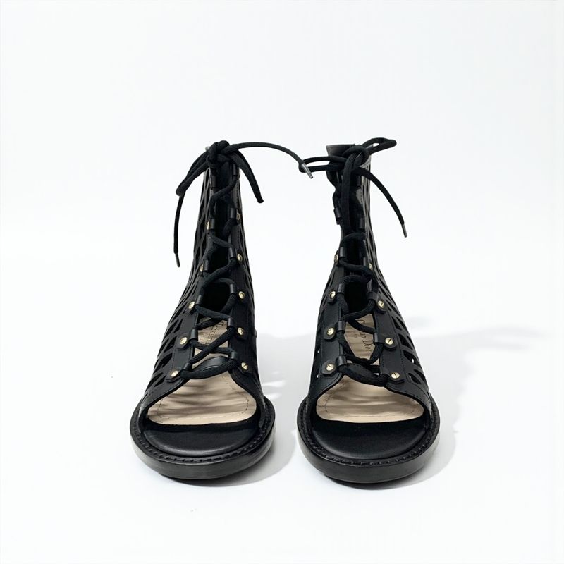 Dior D-trap Short Boots Leather Black Mesh Lace Up Sandals Open Toe