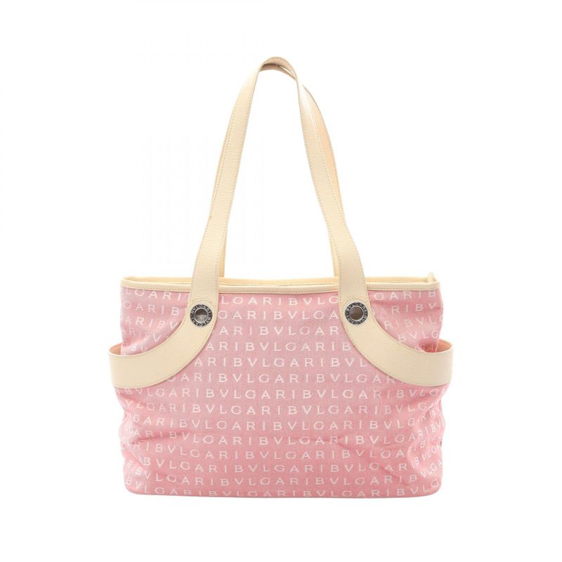 Bvlgari Tote Logomania Pink Ivory Canvas Leather