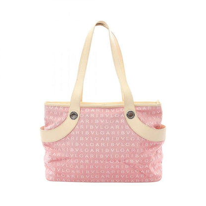 Bvlgari Tote Logomania Pink Ivory Canvas Leather