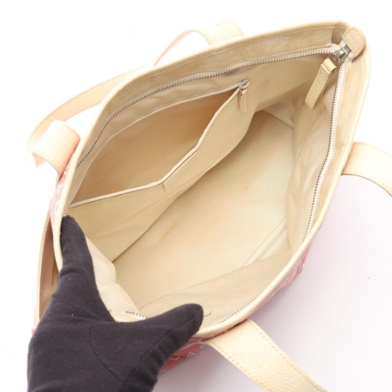 Bvlgari Tote Logomania Pink Ivory Canvas Leather