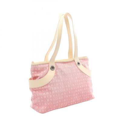 Bvlgari Tote Logomania Pink Ivory Canvas Leather