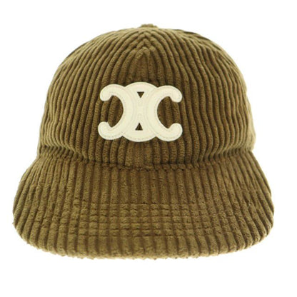 Celine Triomphe Logo Corduroy Baseball Cap Hat L Brown
