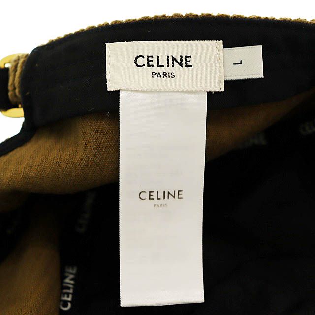 Celine Triomphe Logo Corduroy Baseball Cap Hat L Brown