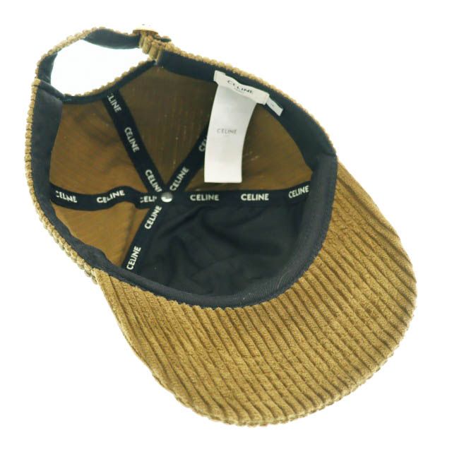 Celine Triomphe Logo Corduroy Baseball Cap Hat L Brown