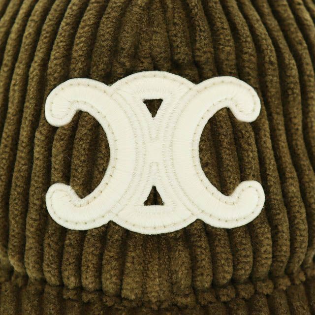 Celine Triomphe Logo Corduroy Baseball Cap Hat L Brown